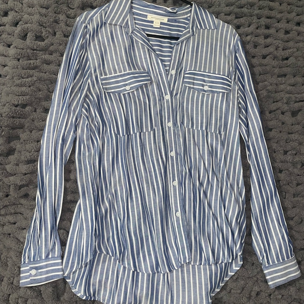beachlunchlounge Blue and White Striped Button Down Shirt